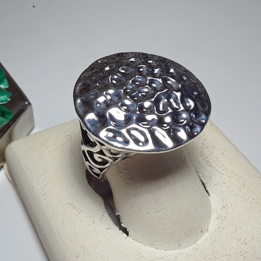 Estate Hammered Top open Scrolled sides 9.2 gram Bold Sterling Silver Ring#16900